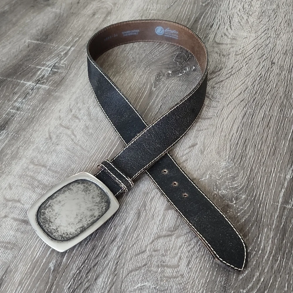 Vintage Landes Distressed Weathered Leather Belt with Silver Nickel Buckle